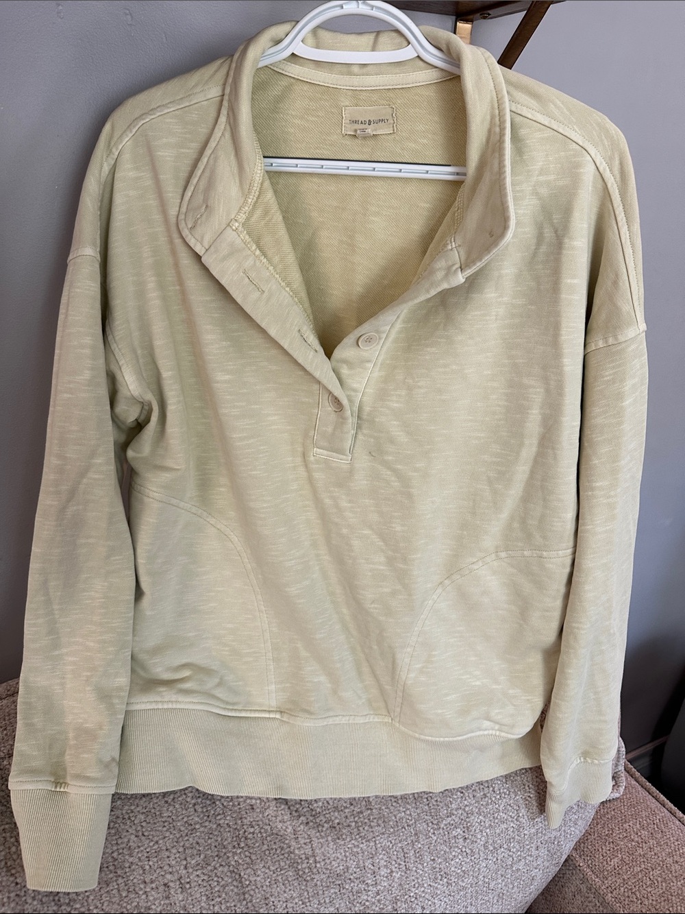 Thread & Supply Light Sage Button-Collar Pullover